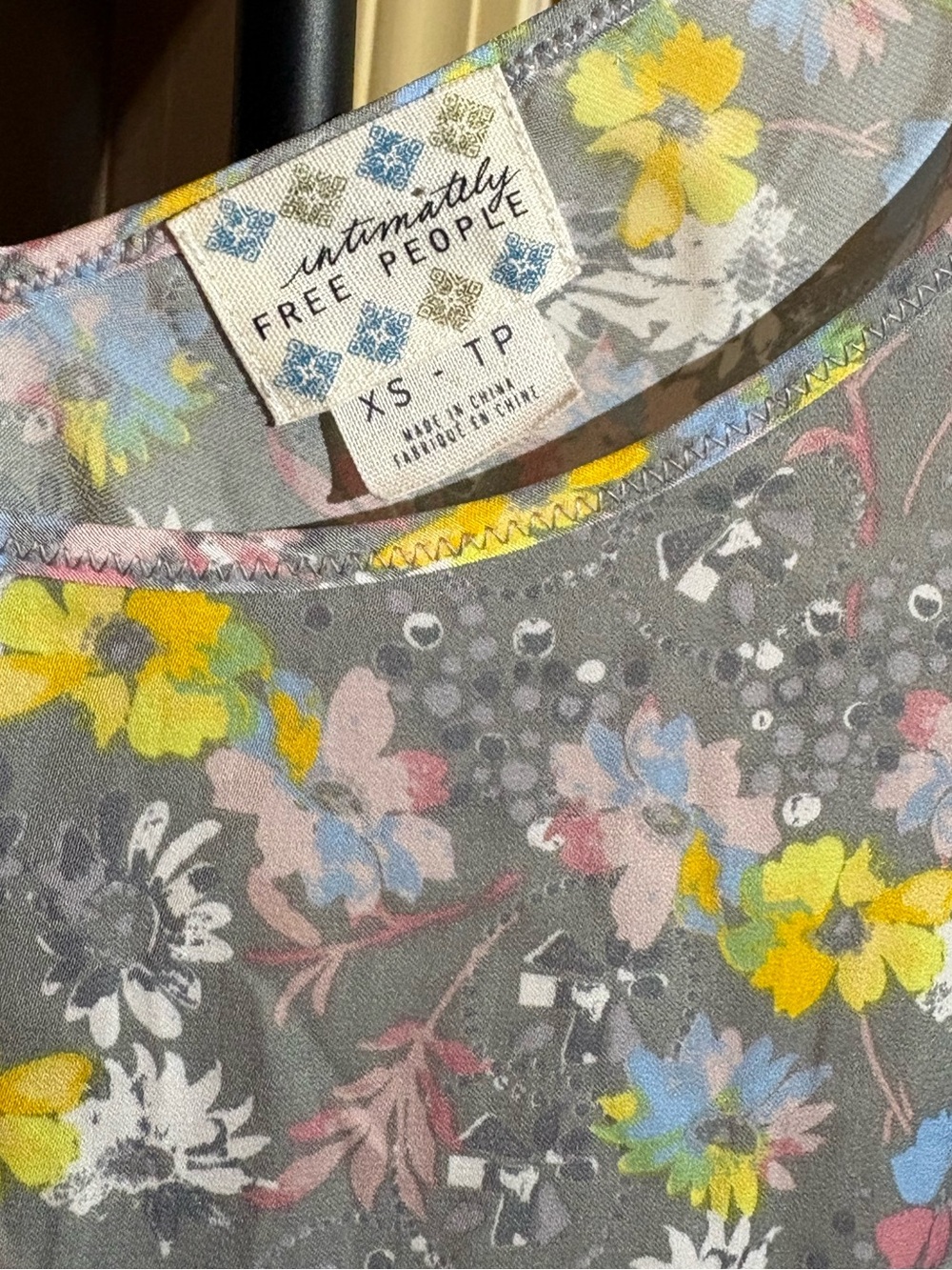 Free People Gray Floral Scoop Tank with Yellow & Pink Blooms - Picture 2 of 8